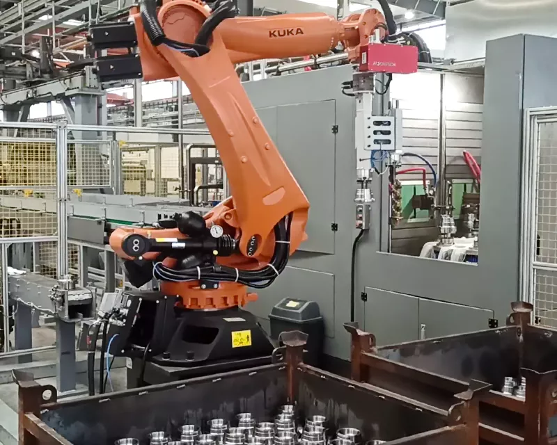 CNC loading of thrust wheel parts
